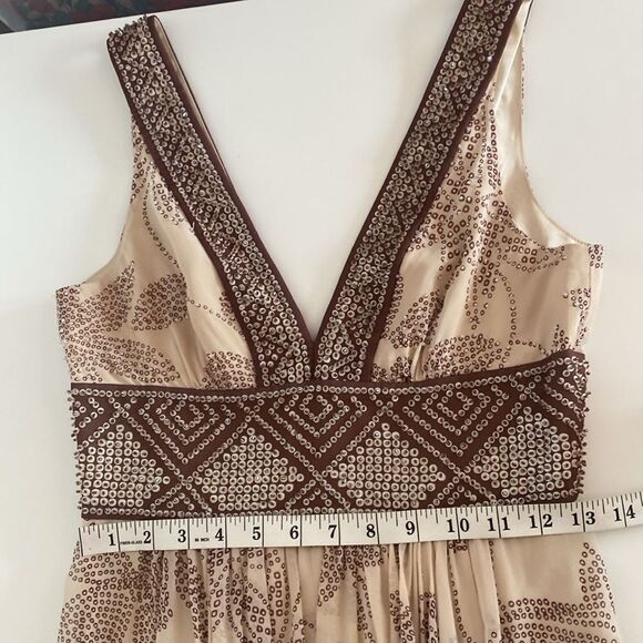 BCBG Beaded Cream & Brown Floral Silk Gown Size 2 - Picture 13 of 16